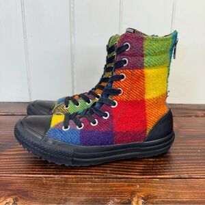Converse High-Top Plaid Wool Rainbow Boots